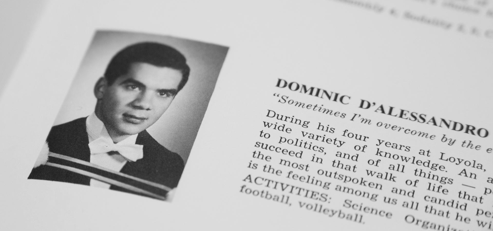 Dominic D’Alessandro’s 1967 Loyola College yearbook photo.