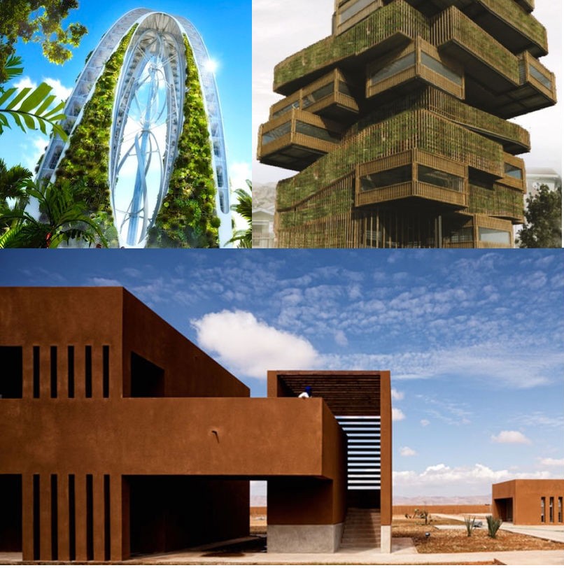 The array of sustainable building design between future-driven technological imaginaries and history-inspired, earth-bound realities