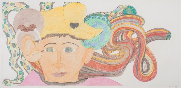 Shuvinai Ashoona, <em>Le monde dans ses yeux</em>, 2011. Marqueur fin, and crayon de couleur sur papier. Avec l’aimable concours de TD Bank Group Art Collection. | Photo : Toni Hafkenscheid