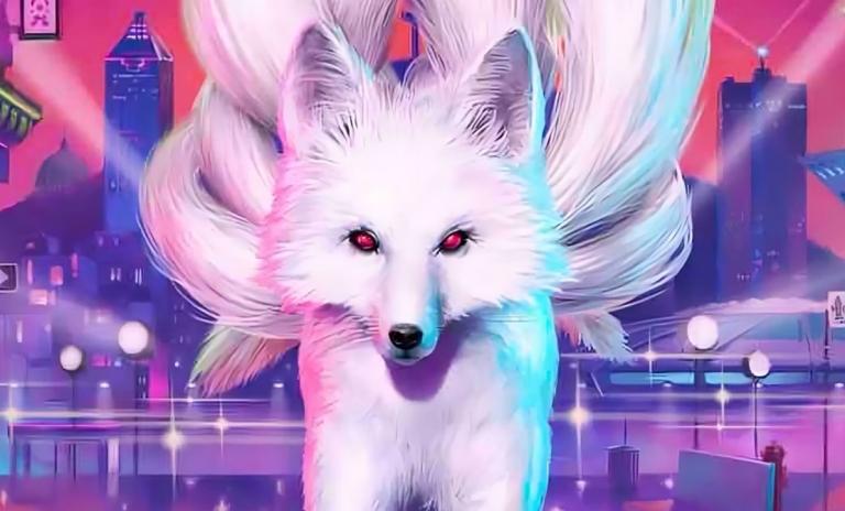 Movie festival poster with a graphic representation of a white fox