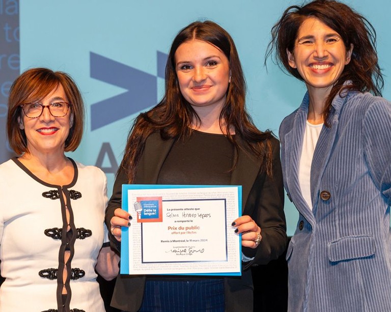 Undergrad Selma Herrero Lepers takes home 2 prizes at the 2024 Délie ta langue! public-speaking competition