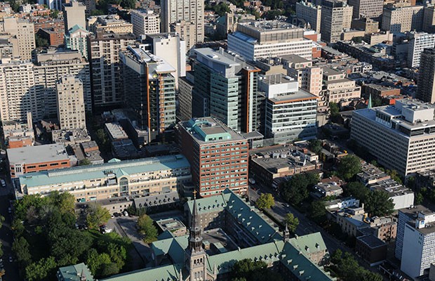 Aerial view of the Faubourg Tower Aerial view of the Faubourg Tower