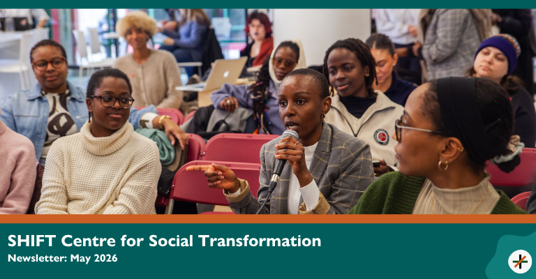 SHIFT May 2026 Newsletter Banner featuring people in the audience at a SHIFT event, one of whom is talking into the mic.