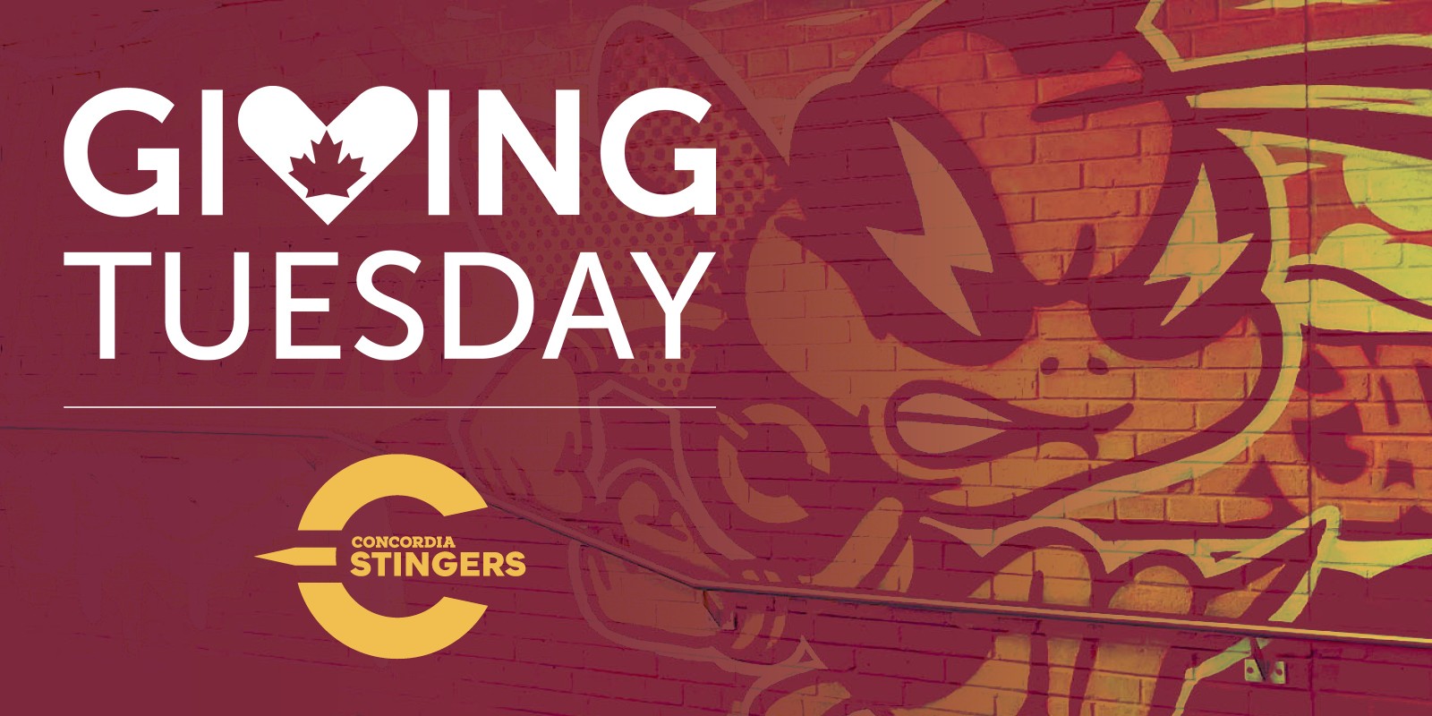 A brick wall with an image of the Stingers mascot