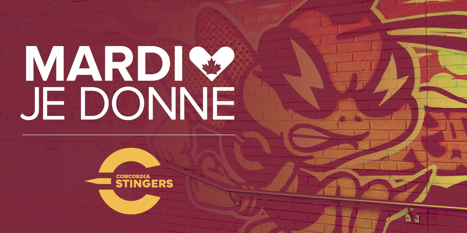 Un mur de briques avec une image de la mascotte des Stingers