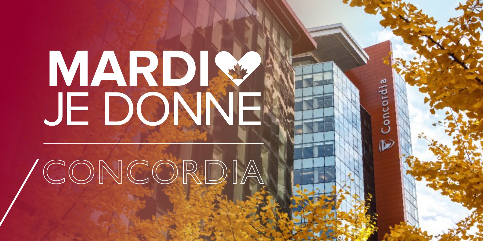 Logo Giving Tuesday superposé sur une image du campus SGW