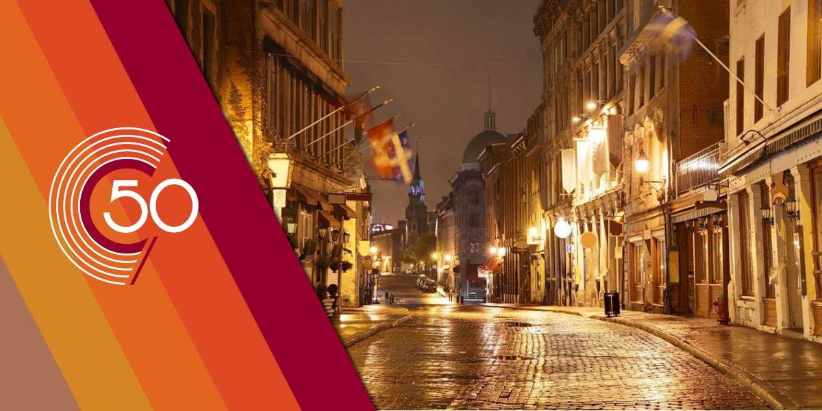 St-Paul street at night in Old Montreal.