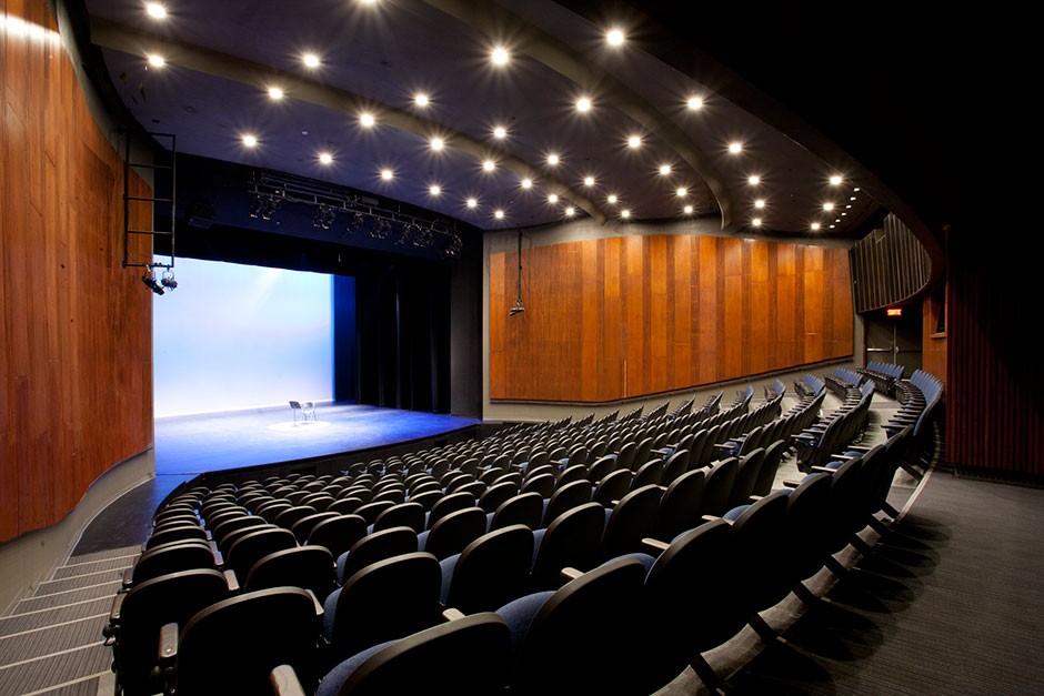 DB Clarke seating and stage DB Clarke theatre looking at stage with curtains drawn