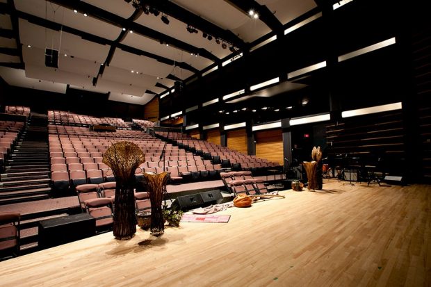 Oscar Peterson Concert Hall view from stage looking into seating area