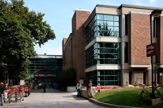 Exterior of PT Building on the Loyola Campus; entrance to Oscar Peterson Concert Hall