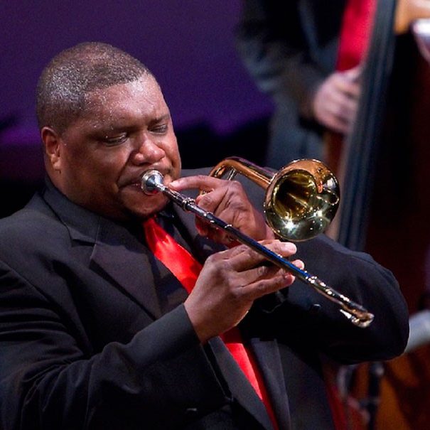 Wycliffe Gordon Wycliffe Gordon gives performance on trumpet on stage