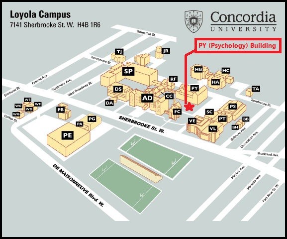 Illustrated Map to PY Building on Concordia's Loyola Campus