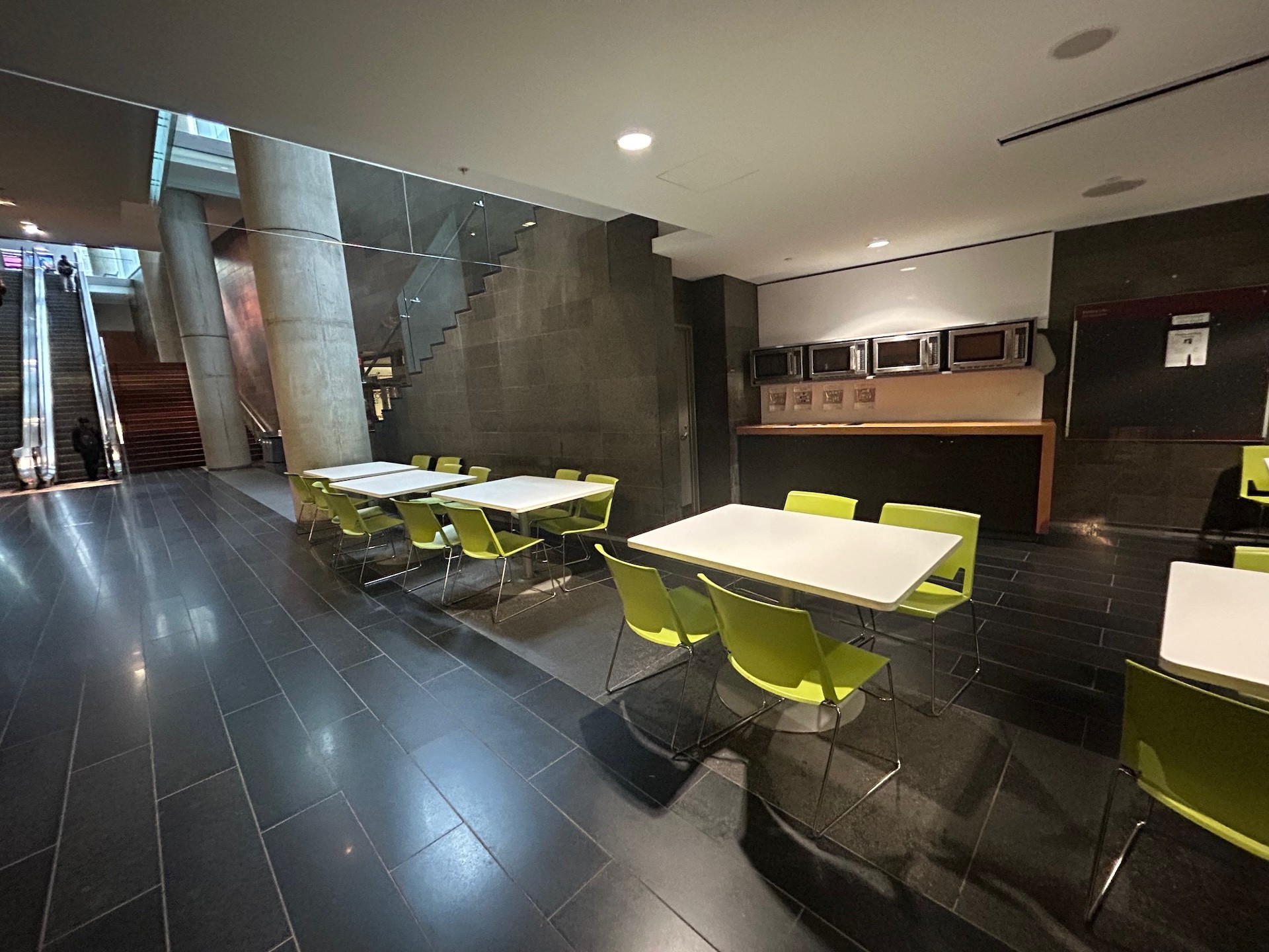 Seating area near microwaves in John Molson Building S225