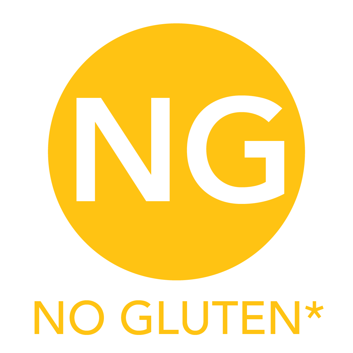 the letters "NG" in a yellow circle, means "no gluten"