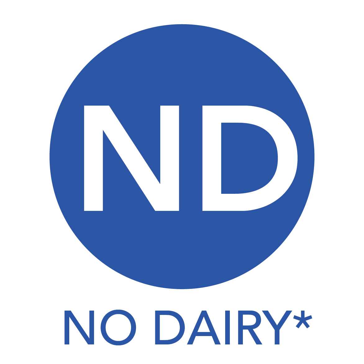 the letters "ND" in a dark blue circle, means "no dairy"