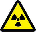 Yellow triangular radiation warning sign with a black border and a central radiation symbol.