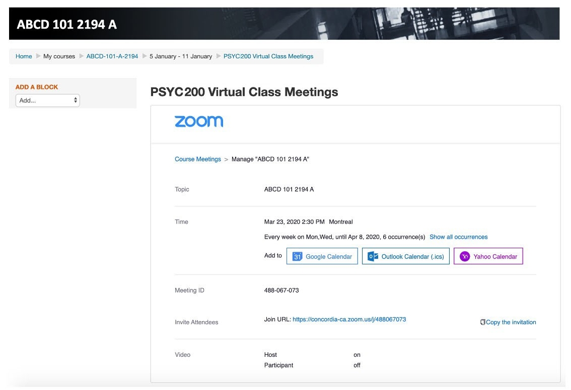 Moodle Virtual Class Meetings 