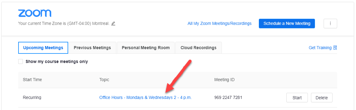 Your office hours will appear at the top of your scheduled meetings.