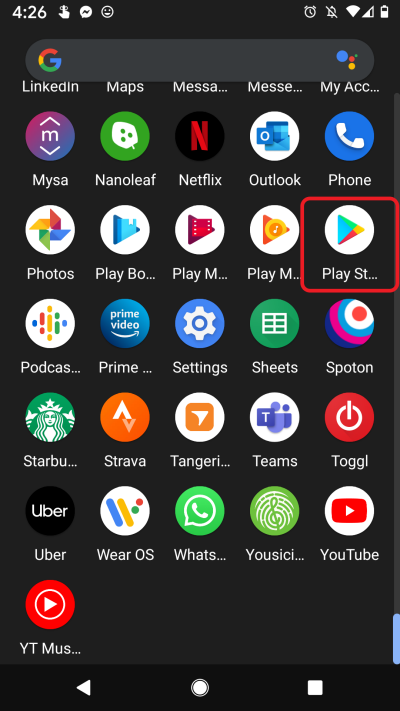 From your app menu on your phone, select the Google Play Store.
