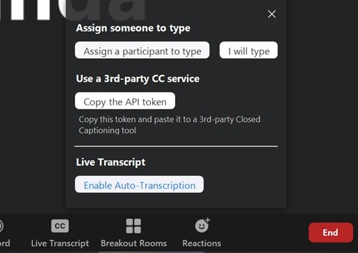 Screenshot shows dialog box with the button "Enable Auto-Transcription" highlighted