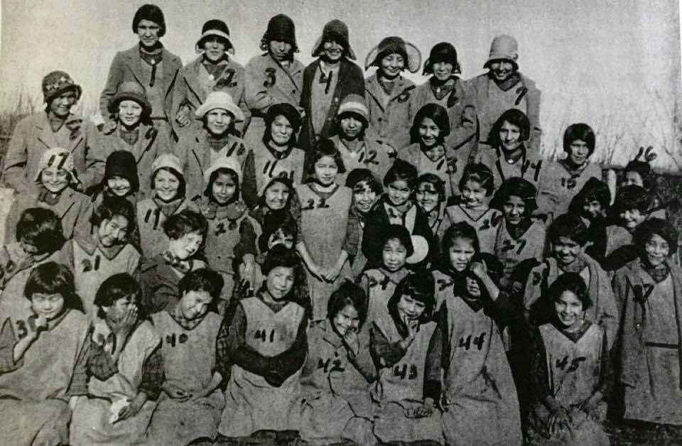 St. Michael’s Indian Residential School in Duck Lake, Saskatchewan Archival photo of a girls' class at St. Michael’s Indian Residential School in Duck Lake, Saskatchewan