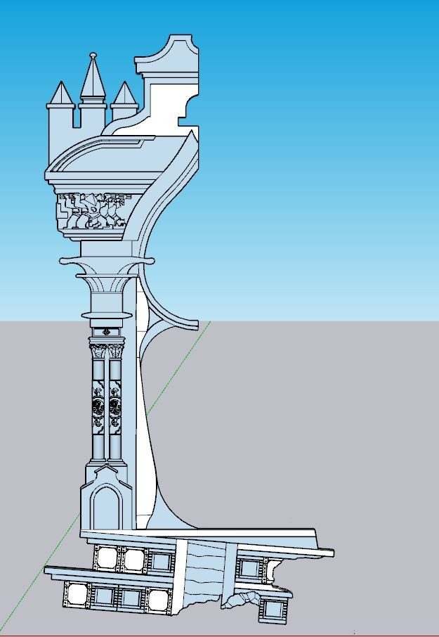 Digital rendering of an incomplete speculative architectural creation with renaissance and Greek inspiration. 