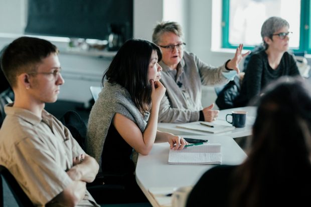 People sitting in a course