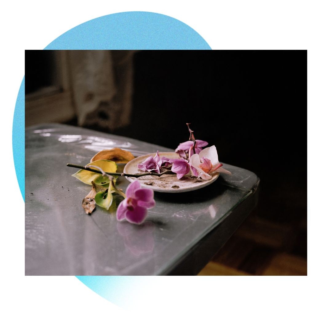 Artwork: photograph of flowers on a plate