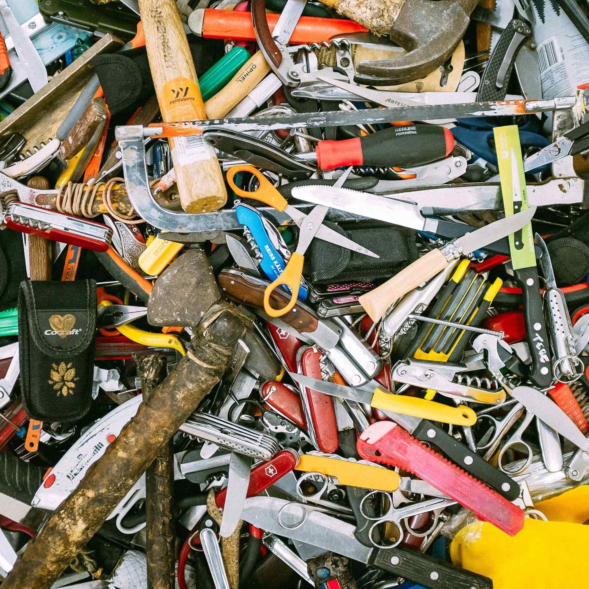 a pile of tools so large it takes up the entire frame