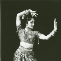 Black and white archival photo of classical Indian female dancer