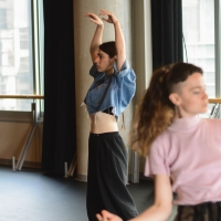 Female dancer in a ballerina skirt on a stage in a push-up position