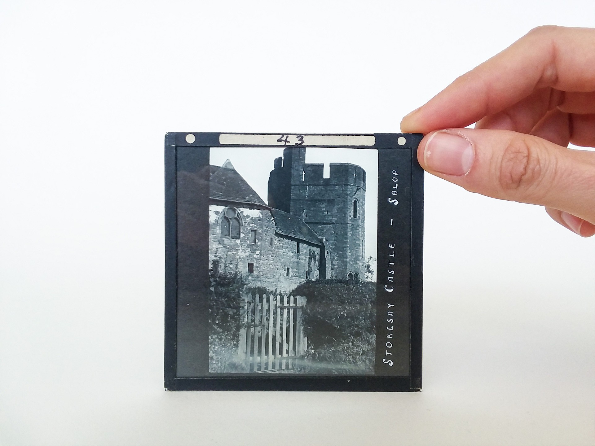 glass lantern slide of Stokesay Castle