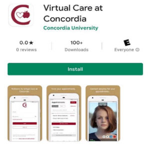 Screenshot of Virtual Care at Concordia mobile app