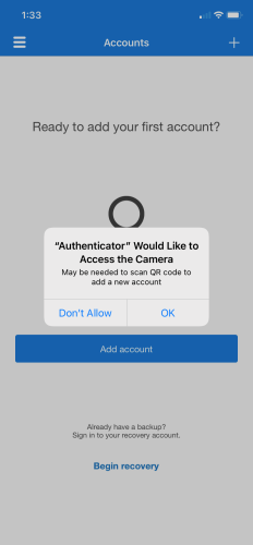 Authenticator would like to access the camera