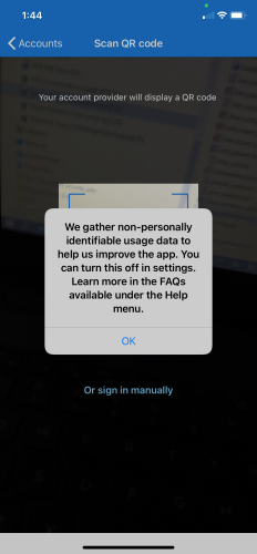 Apple's notice about the collection of usage data