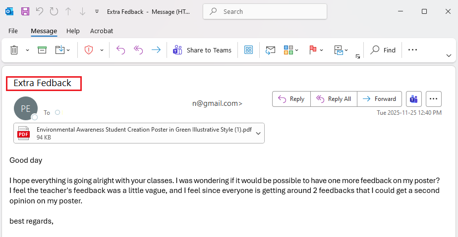 An example of a phishing attempt email