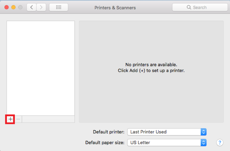 click on + to add printer
