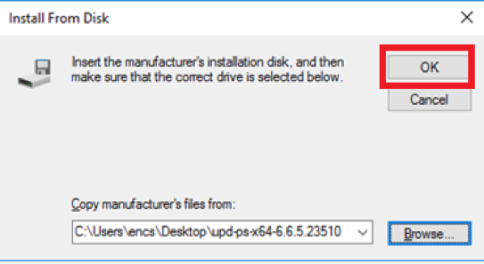click OK to install from disk