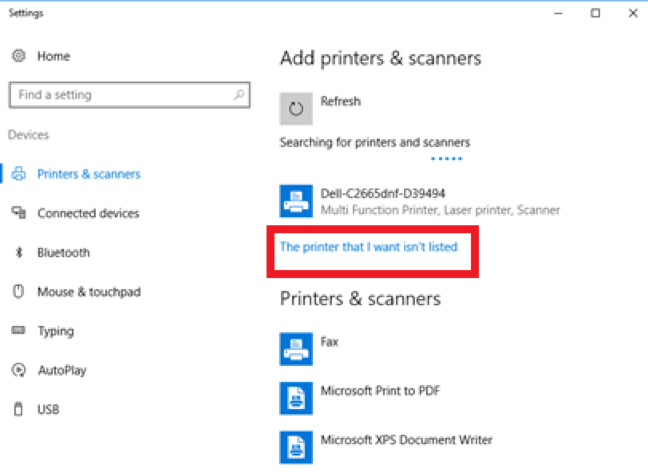 click The printer that I want isn’t listed click The printer that I want isn’t listed