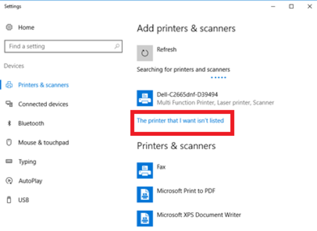 click The printer that I want isn’t listed