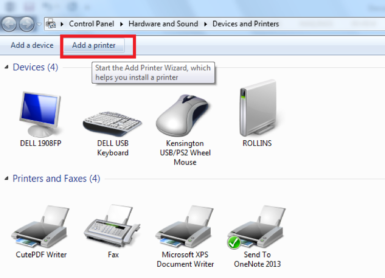 choose Devices and Printers, and click Add a Printer