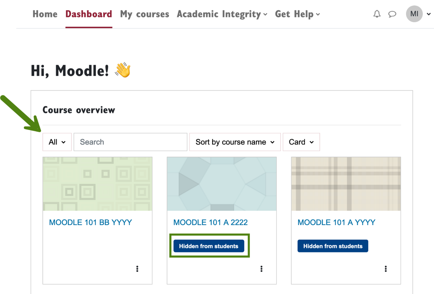 Screen capture of the My Concordia Courses block in Moodle