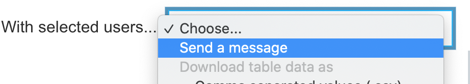 Screen capture of the Send a message option in the Choose drop-down menu