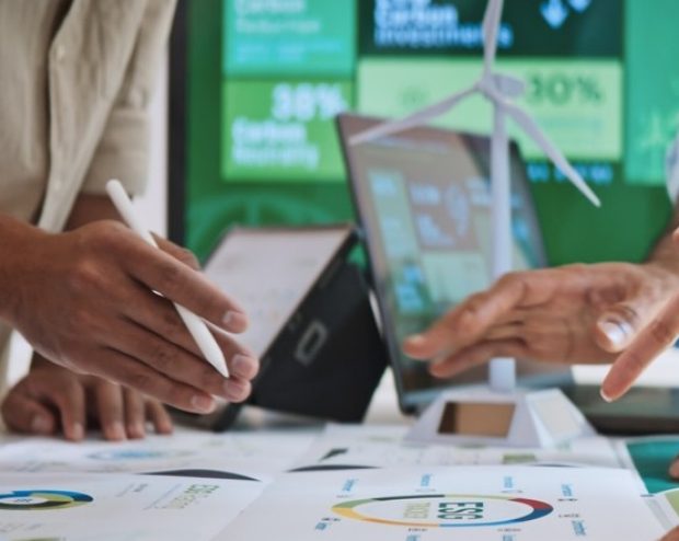 Sustainable finance team reviews data
