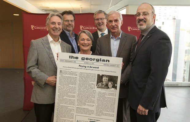 Bob and Raye Briscoe Centre in Business Ownership Studies celebration JMSB Bob Bricsoe, JMSB Dean Steve Harvey, Raye Briscoe, Concordia President Alan Shepard, Centre Director William Meder, VP, Advancement & External Relations Bram Freedman