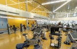 Gym filled with exercise machines such as treadmills and stationary bikes.