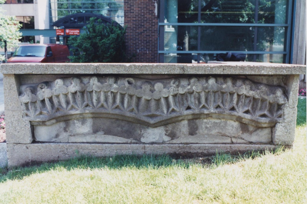 Lintel stones from Thomas D’Arcy McGee house on Ste-Catherine Street, installed in front of the Vanier Library