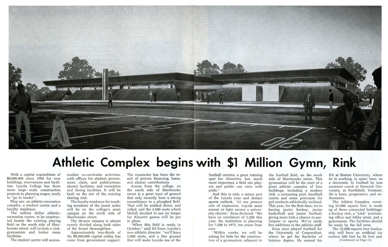 Newspaper article about the Athletic Complex showing the building from 1965