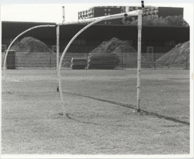 Goal with no net on a turf field