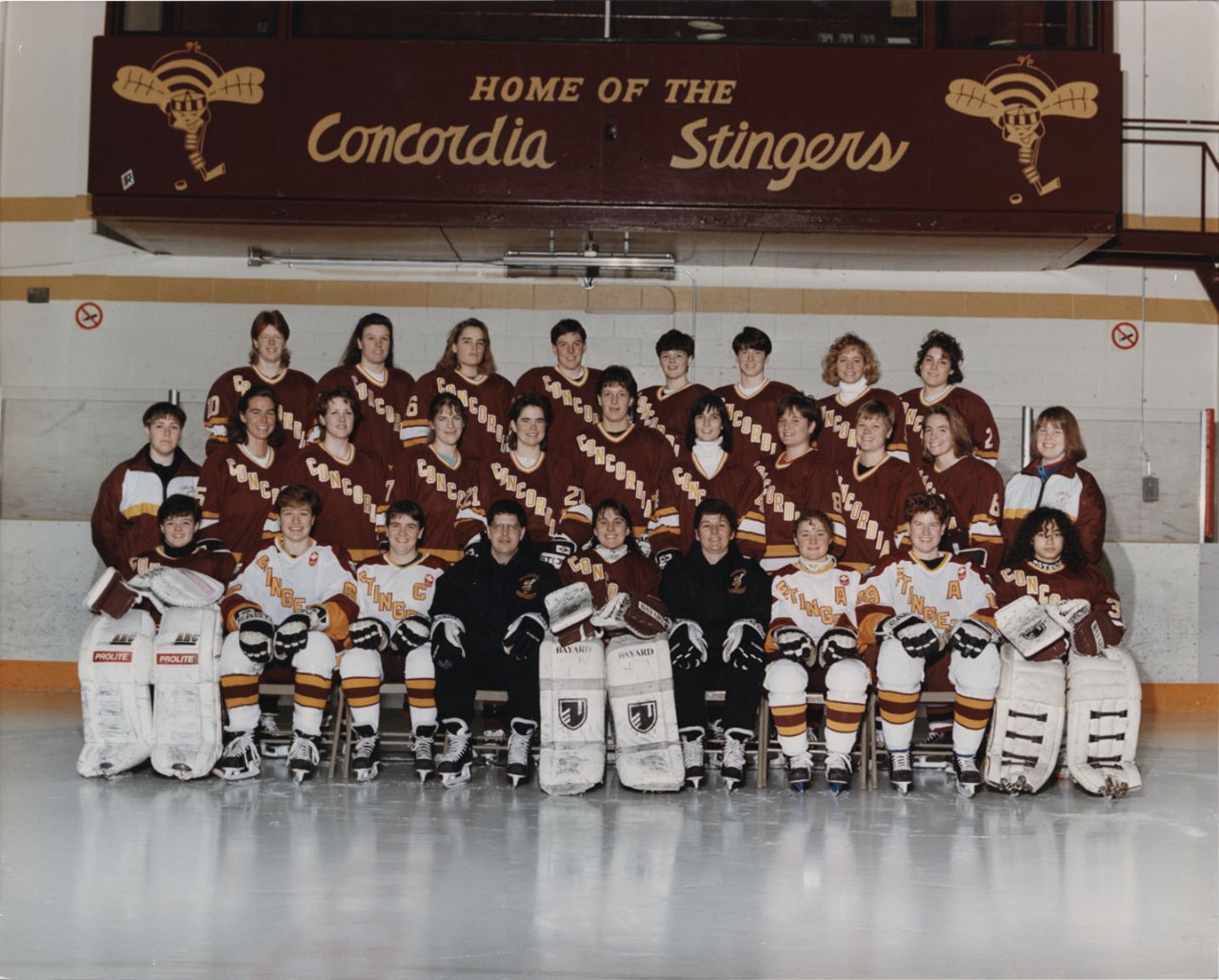 Group photo of Concordia Stingers women's hockey team